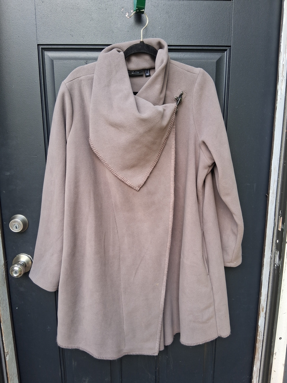 Women's Taupe Asymmetrical Funnel Neck Sweater Jacket
